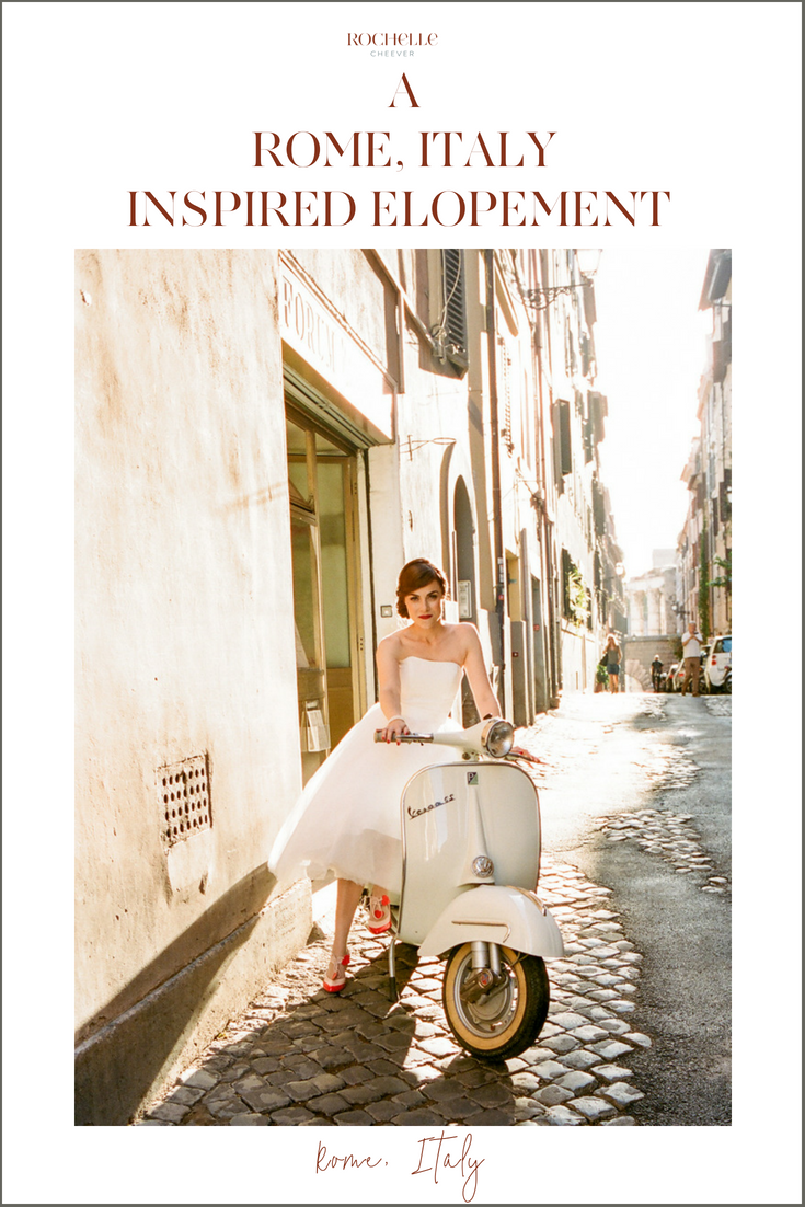 A darling Rome Elopement inspired by the 1953 classic film, starring Audrey Hepburn & Gregory Peck in "Roman Holiday."