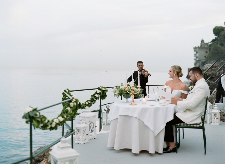Elopement dinner for two on a secluded beach along the Amalfi Coast